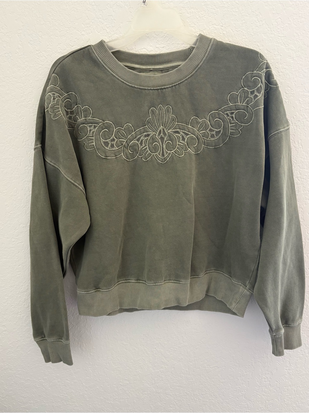 American Eagle Outfitters Olive Green Embroidered Crewneck
